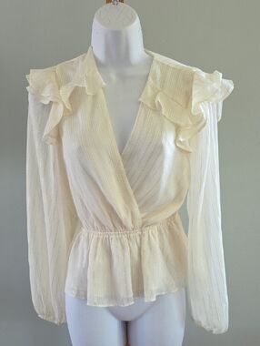 Express Cream Ruffle Wrap-Front Blouse